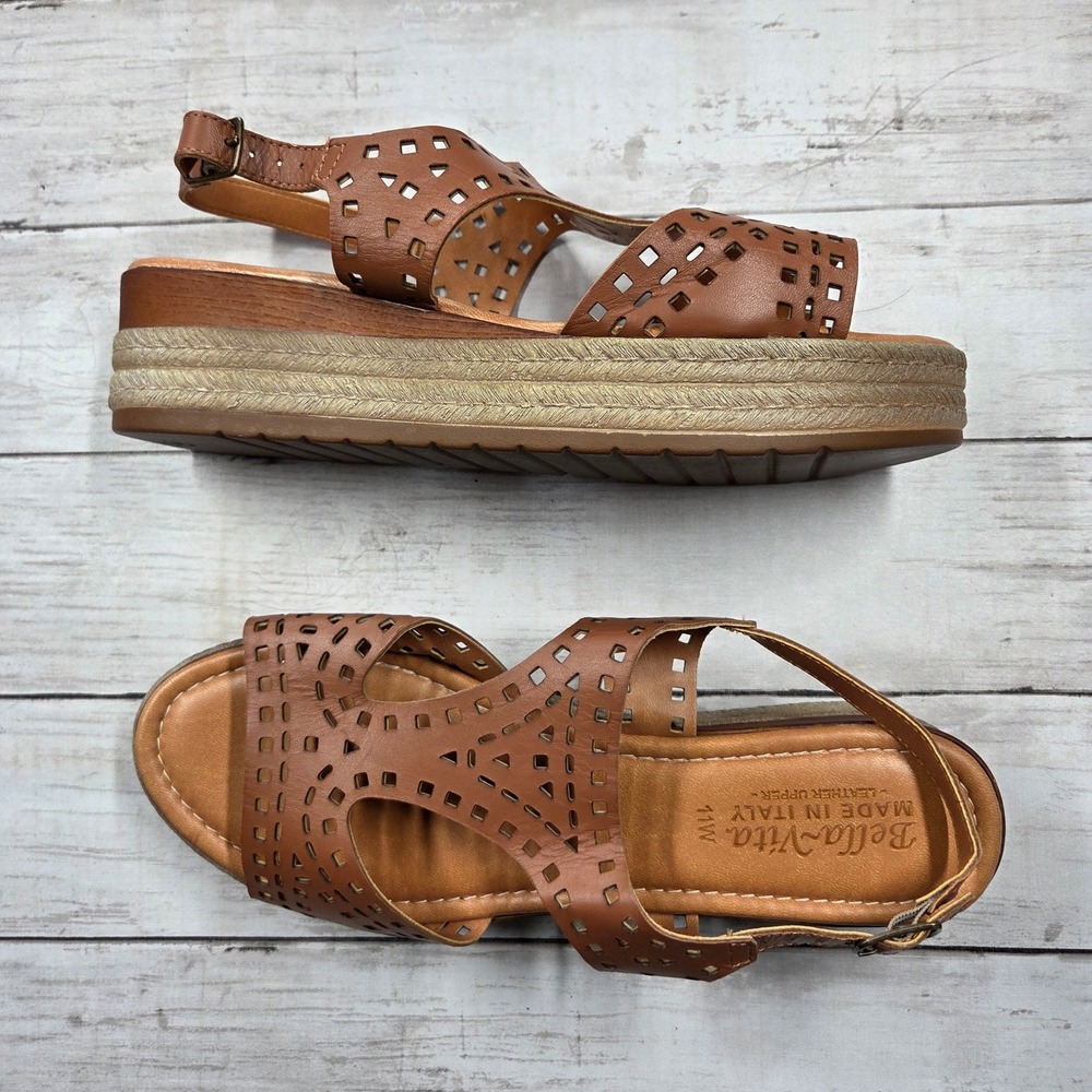 Bella Vita Brown Laser-Cut Slingback Wedge Sandals